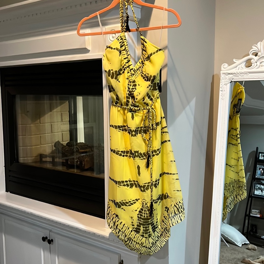 Yellow tie die halter dress